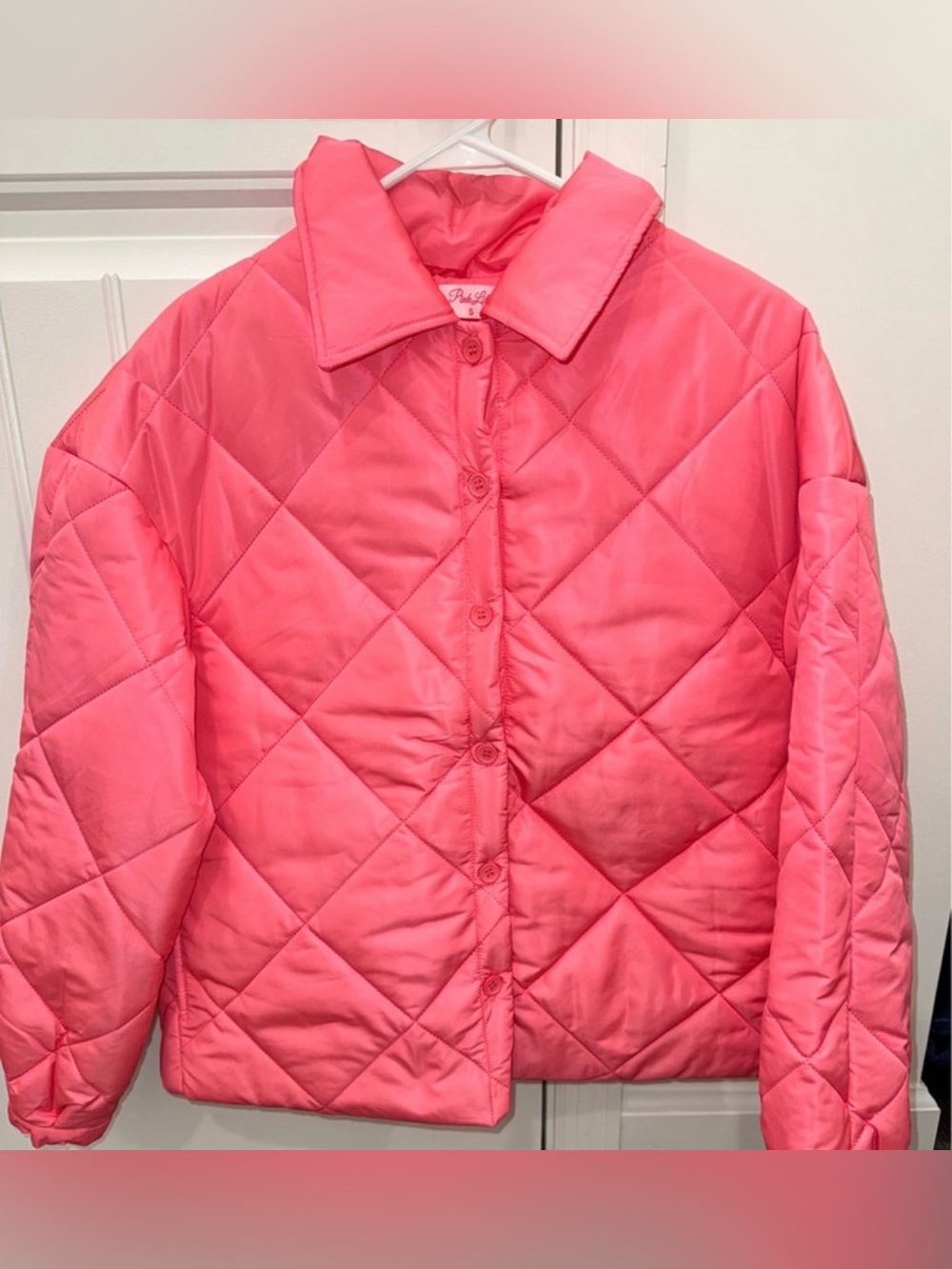 Pink Lily Quilted Coral Pink Puffer Jacket, new without tags
